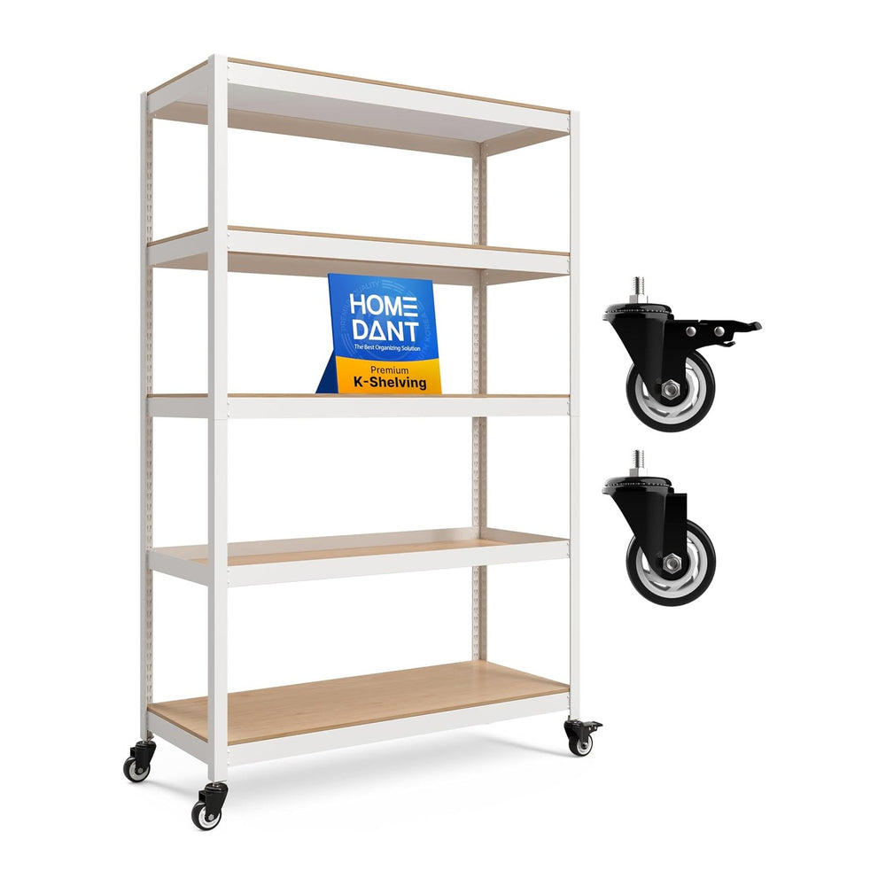 HOMEDANT House White 48.1" W 5 Tier Rolling Storage Shelves Metal Cart
