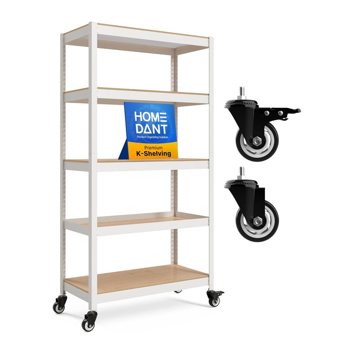 HOMEDANT House White 5-Tier Metal Rolling Cart Shelf Rack Casters Heavy Duty