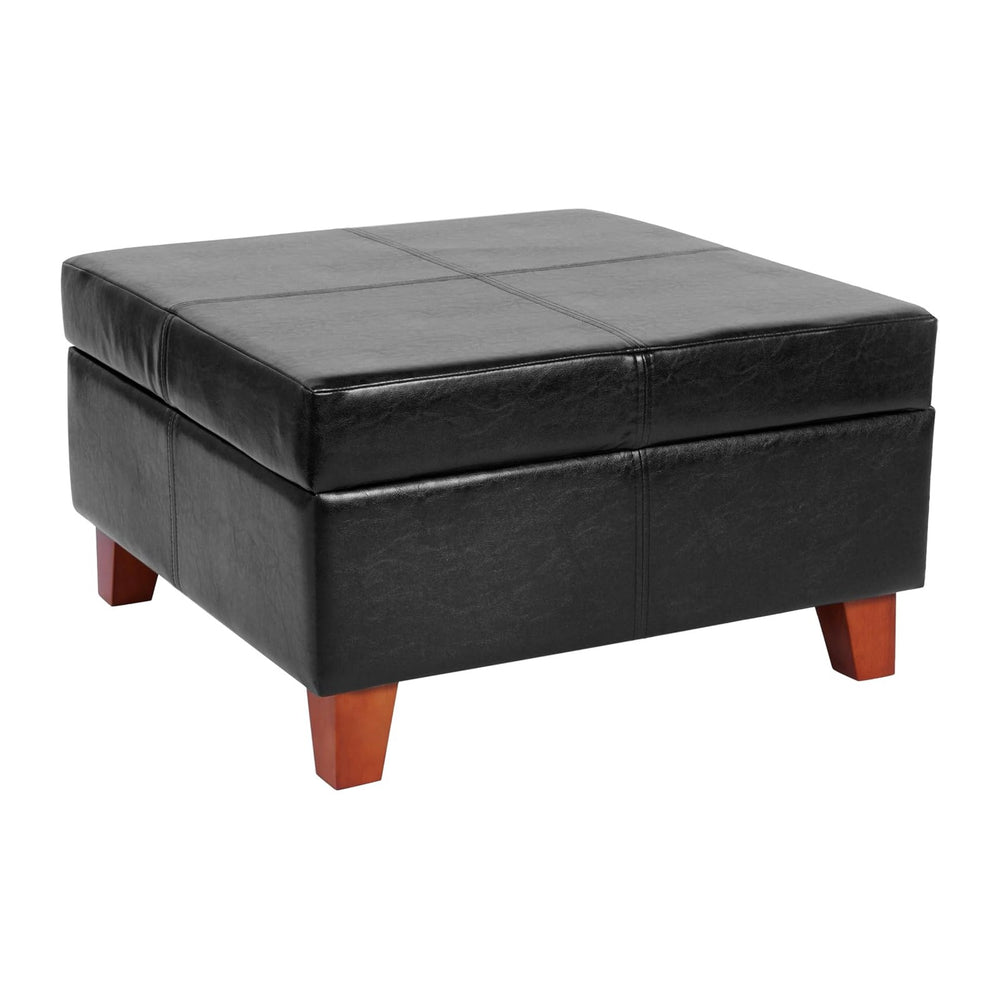 HomePop 28" Faux Leather Square Storage Ottoman - Black