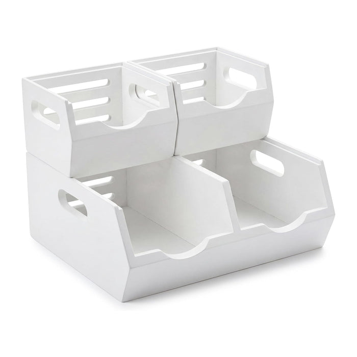 HOMESTEAD Stackable Solid Wood Storage Bins for Kitchen Pantry & Countertop, Ventilated Potato and Onion Basket Organizer with Handles, Wooden Produce Storage Containers, 3-Pack, White