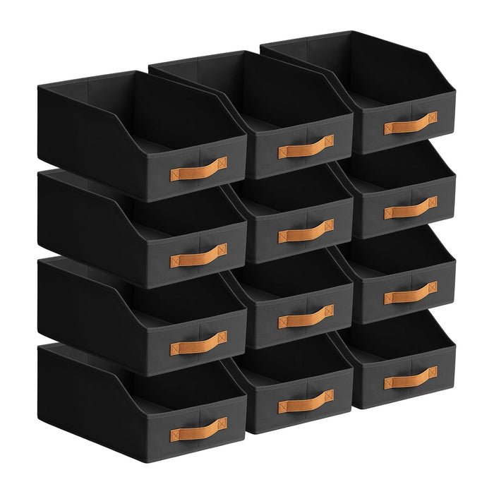 Homsorout Fabric Storage Bins for Organizing - 12 Pack Large Trapezoid Collapsible Storage Bins with Front Handle, Closet Organizers and Storage for Bedroom, Home Shelves, Small Spaces, Black