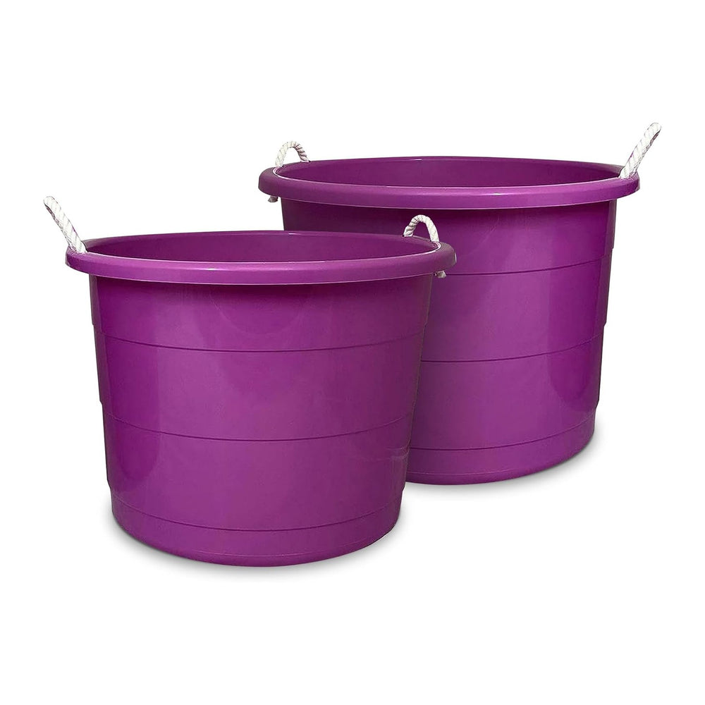HOMZ Utility Tub, Storage Bucket with Rope Handles, 18 Gal, Purple, 2 Pack