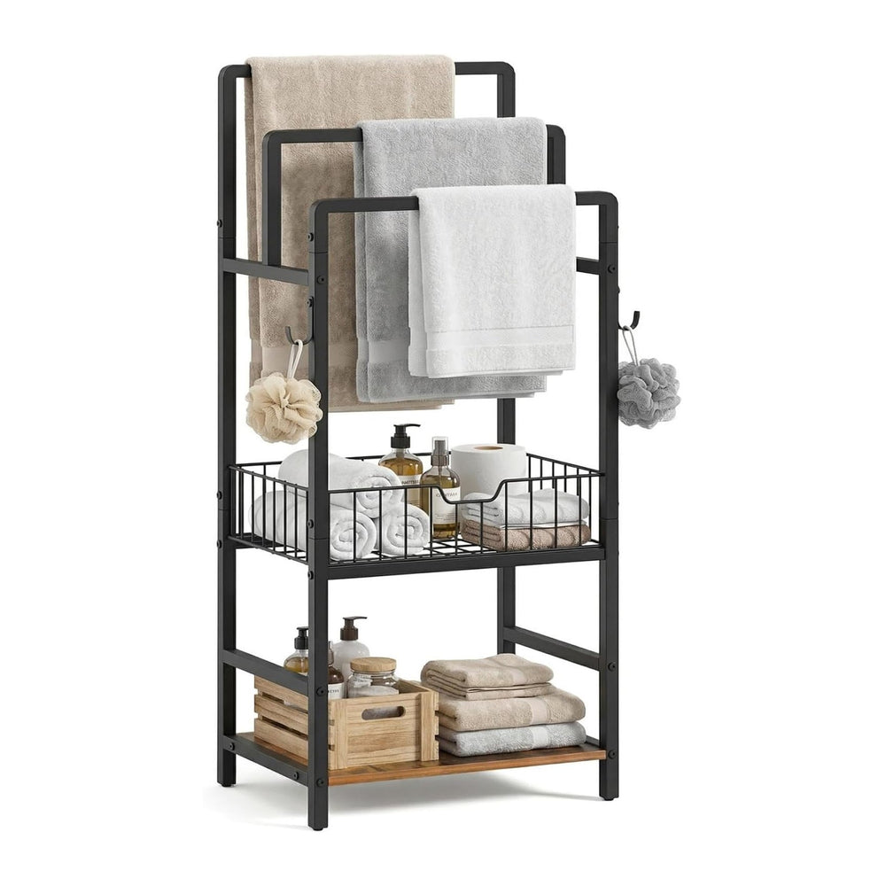 HOOBRO 3-Tier Freestanding Towel Rack with Storage Shelf for Bathroom