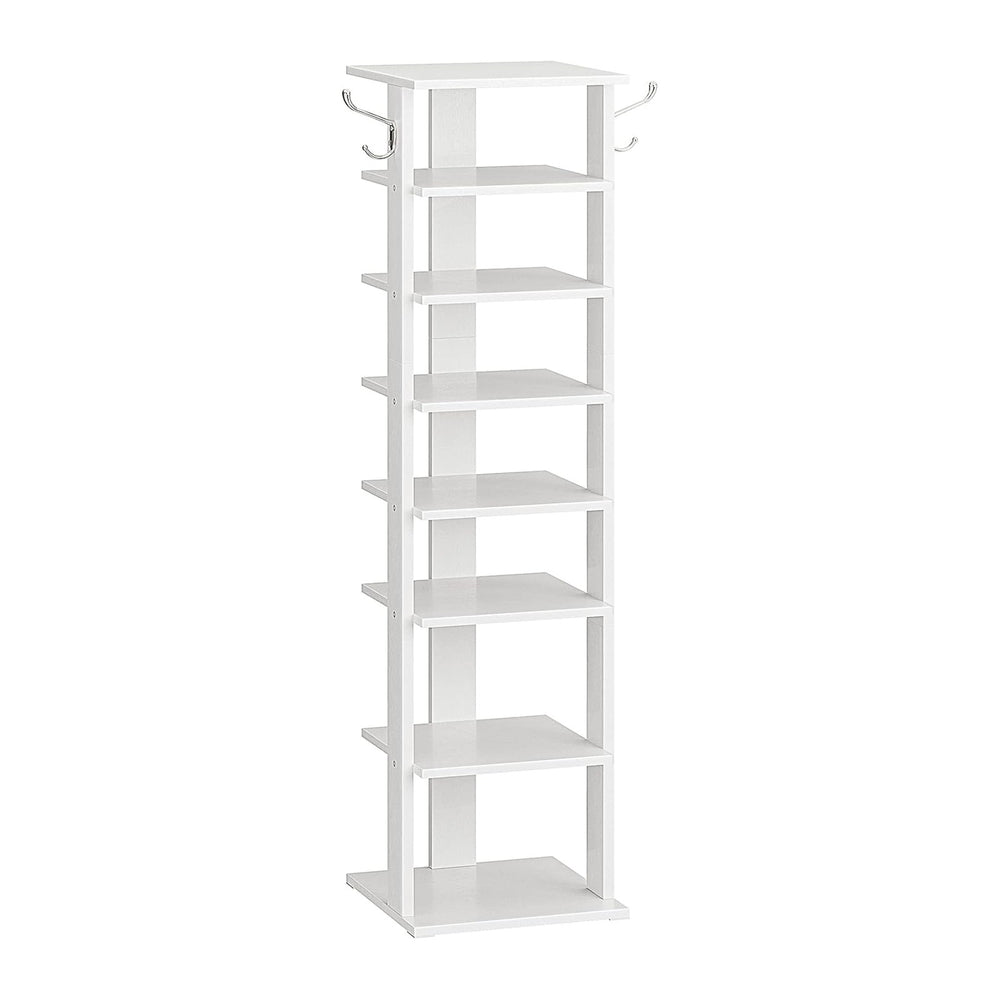 HOOBRO 8 Tiers Vertical Shoe Rack, Wooden Shoe Storage Organizer with Hooks, ...