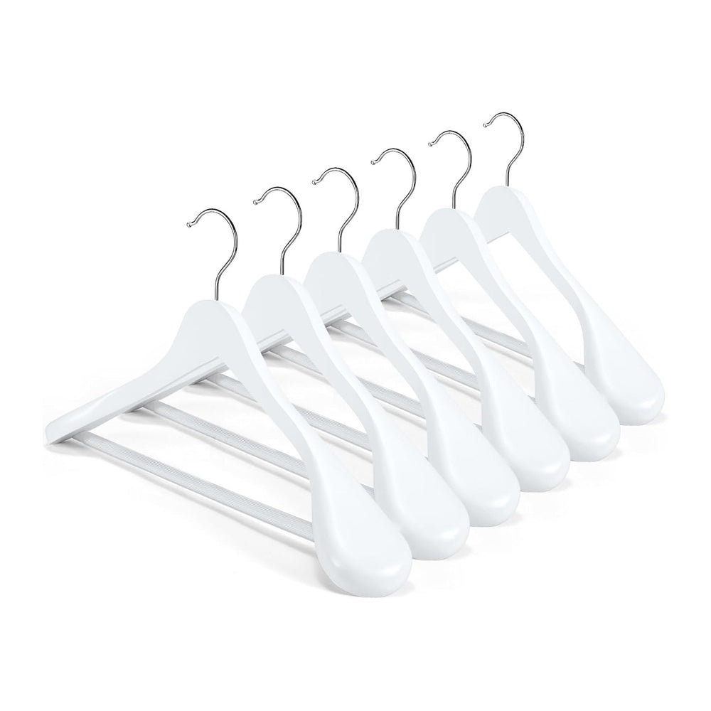 HOUSE DAY White Wooden Suit Hangers 6 Pack, Thick Wide Shoulder Hangers