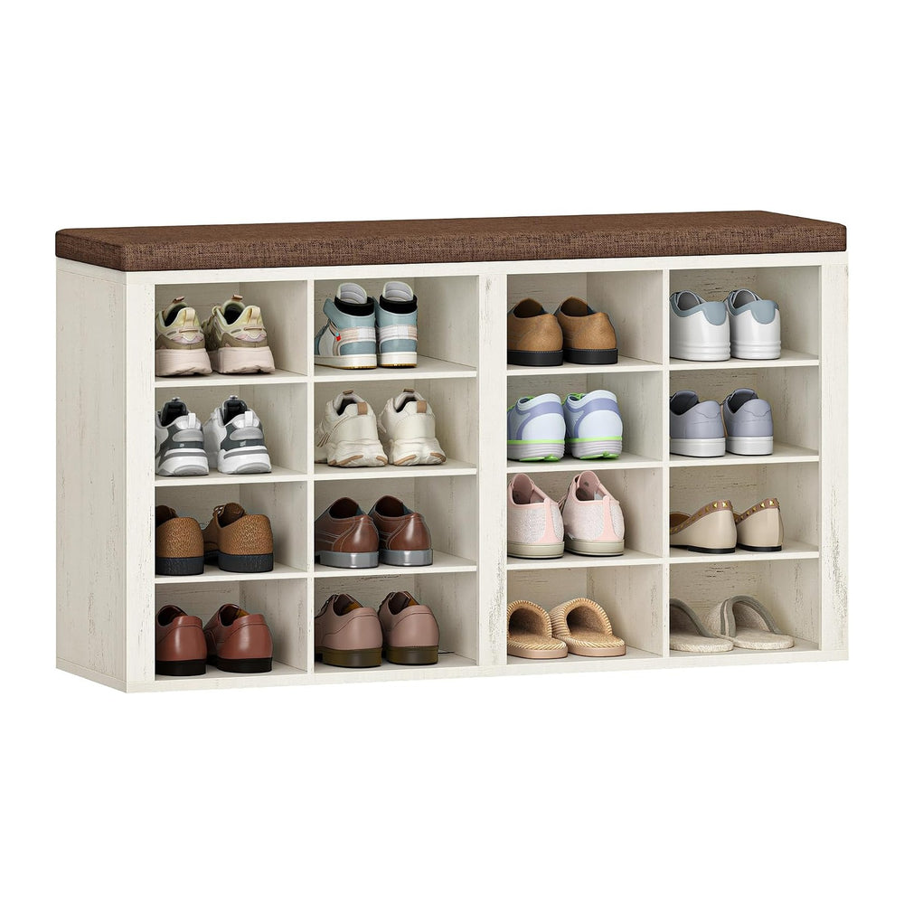 Hzuaneri Shoe Storage Bench with Cushion, Entryway 16-Cubby Shoe Rack
