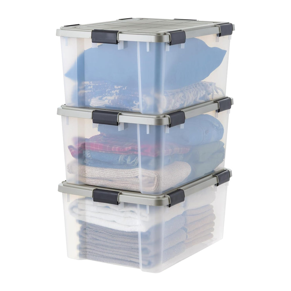 IRIS USA 3-Pack 60 Qt Storage Bins with Gasket Lids, Clear/Chrome