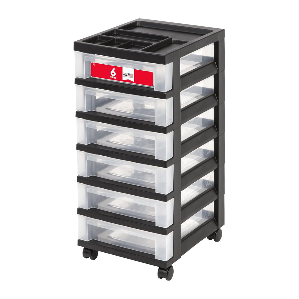 IRIS USA 6-Drawer Rolling Storage Cart, Black/Clear