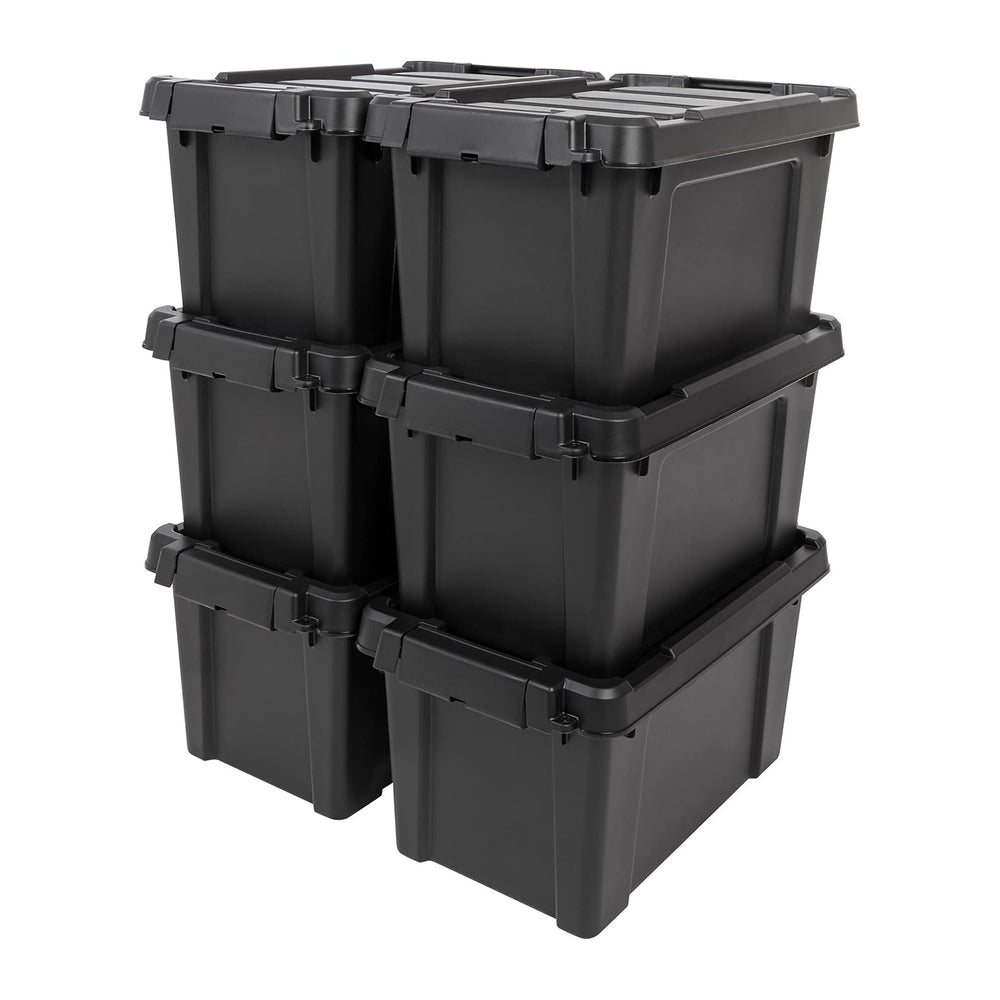 IRIS USA 6-Pack 5 Gal Heavy Duty Lockable Storage Totes with lids, Black