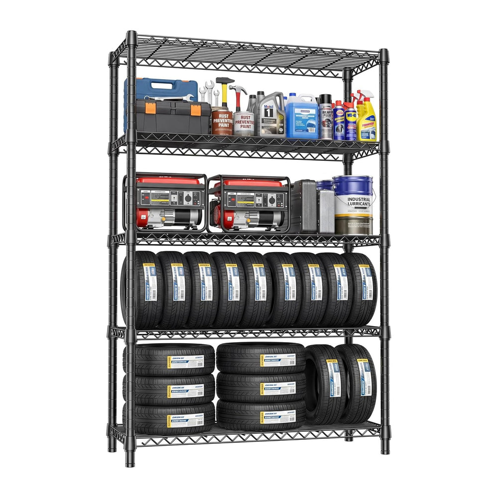 IZEUK 1750 LBS Black Garage Shelving Wide Storage Shelves,5 Tier Adjustable H...