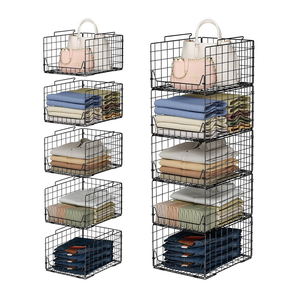 Jakyitvi 5-Tier Stackable Closet Organizer Shelf – Foldable Metal Storage Bin...