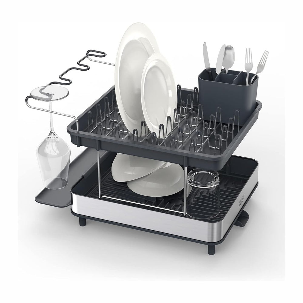 Joseph Joseph Dish Drying Rack with Wine Glass Holder - Space-Saving 2-Tier D...