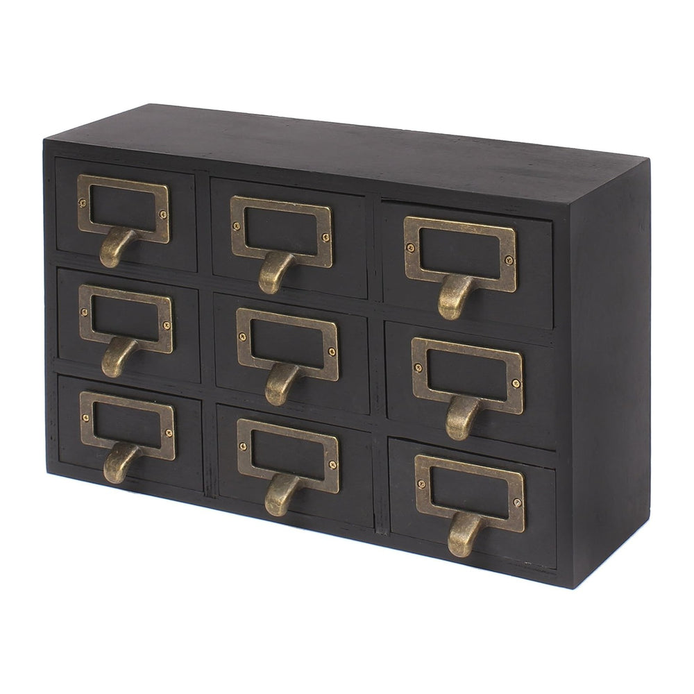 Kate and Laurel Apothecary Wood Desk Drawer Set, 9 Drawers, Rustic Black
