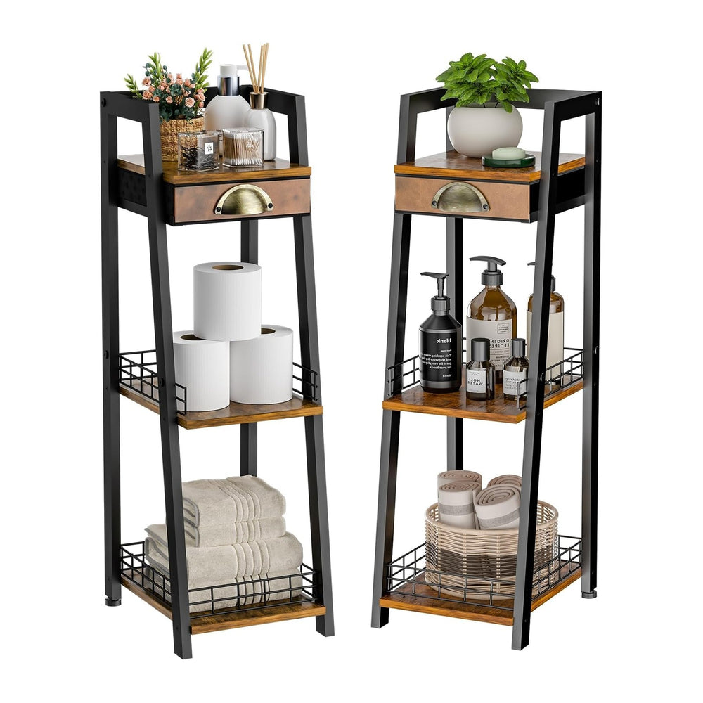 keomaisyto 3-Tier Narrow Bathroom Shelves with Drawer, Bathroom Organizers an...