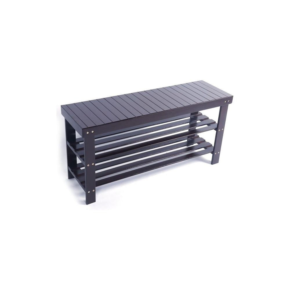 Knocbel 3-Tier Bamboo Shoe Bench 35.5 Inch Long Entryway Storage Rack Shoes O...