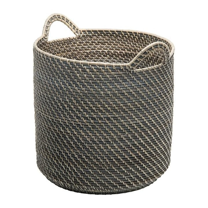 KOUBOO Laguna Round Rattan Storage Basket Large Black Wash Handles