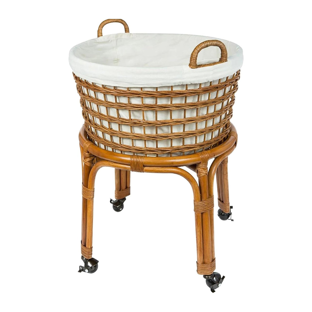 KOUBOO Rolling Wicker Laundry Hamper with Liner Locking Wheels, Honey Brown