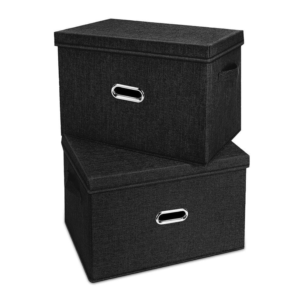 Large Linen Fabric Foldable Storage Bins with Removable Lid and Handles, Wash...