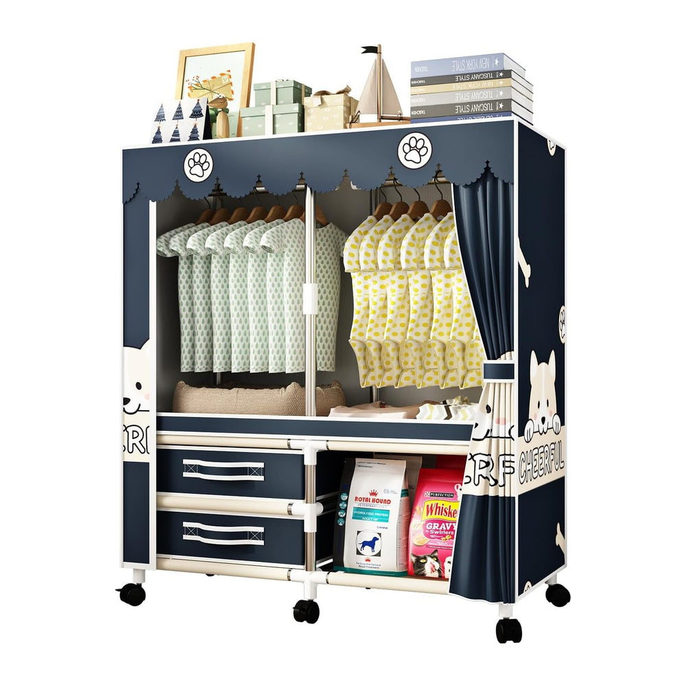 Large Portable Armoire Wardrobe Closet with 4 Hanging Rods and Lockers,Metal ...