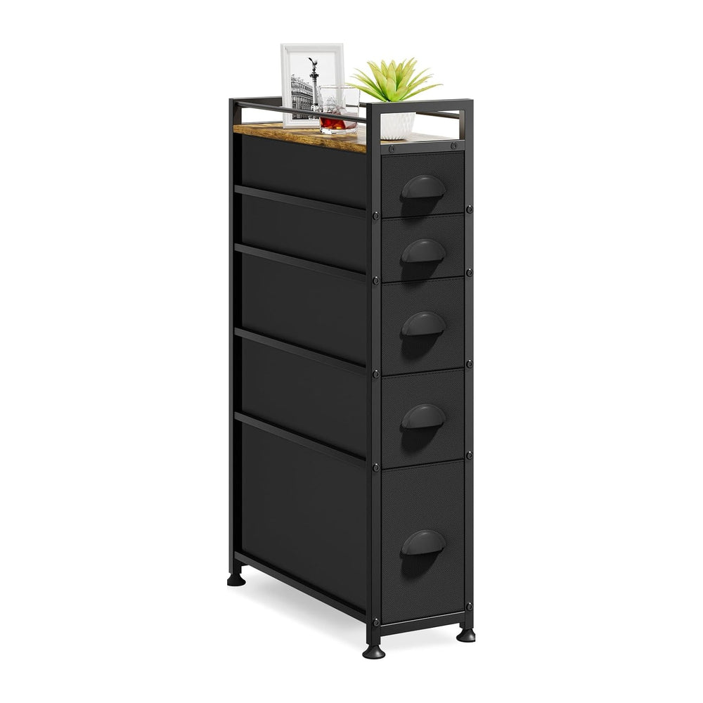 LASZOLA Narrow Cabinet Slim Storage Cart for Bathroom Small Space, Black