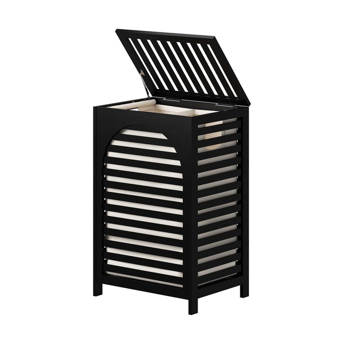 Laundry Hamper, 22.5 Gallon (85L) Bamboo Wood Clothes Laundry Basket with Lid and Handles, Removable Liner (Black, Large)