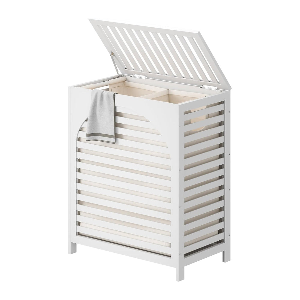 Laundry Hamper with Lid, Bamboo with Handles and Removable Liner Bag, 125L La...