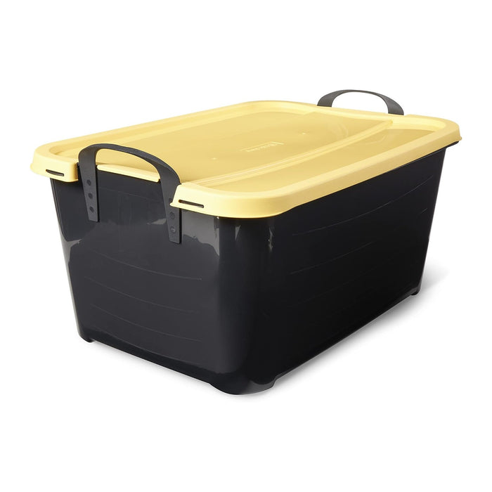 Life Story 18 Pack Heavy Duty Stackable Storage Bin, 55 Quart Home Organizer, Versatile Lightweight Locking Bins with Carrying Handles, Black/Yellow