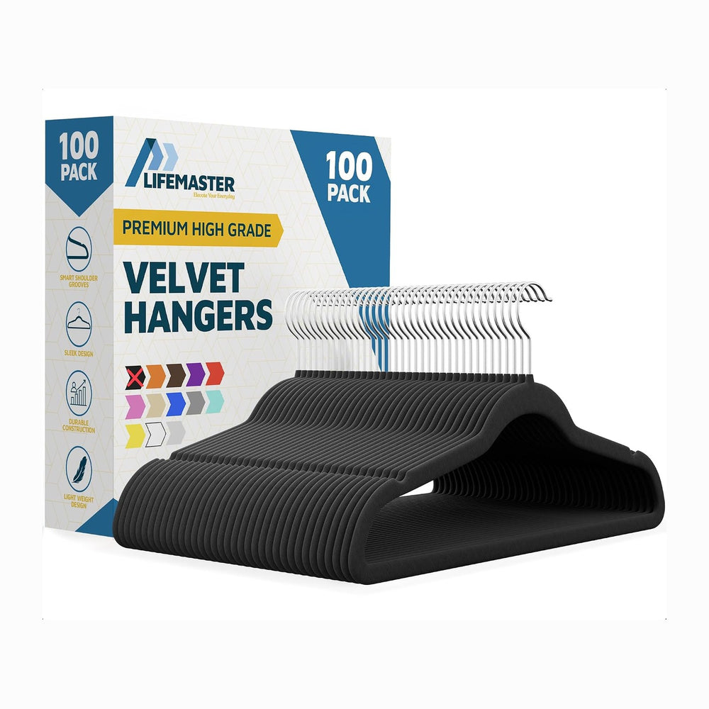Lifemaster Velvet Non-Slip Plastic Hanger Set - 100 Pieces Non-Slip Clothes H...