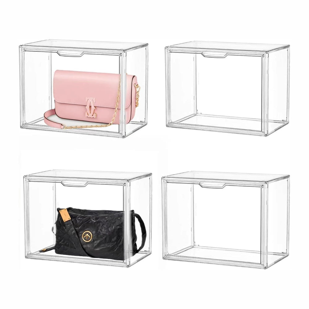 LXLXXL Acrylic Display Case, 4-Pack XL Stackable Bins with Magnetic Lid