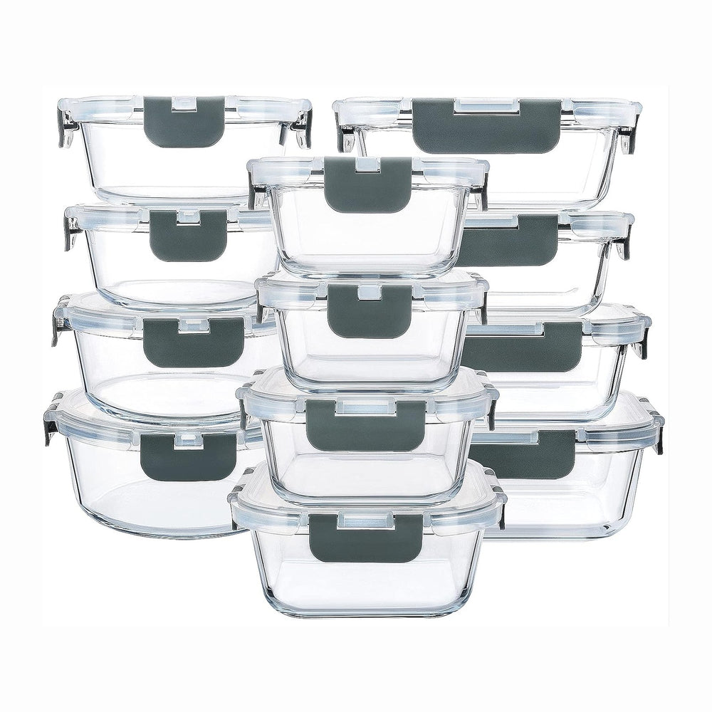 M MCIRCO 24 Piece Glass Food Storage Containers with Lids,Gray