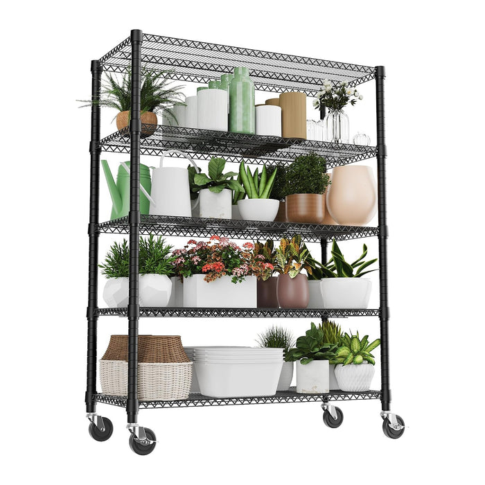 M MZG 3300LBS 53.1" W 5 Tiers Shelf Steel Storage Shelving Utility Shelving Unit Steel Organizer Wire Rack for Home,Kitchen,Office,Garage Black 23.6" D x 53.1" W x 73.6" H