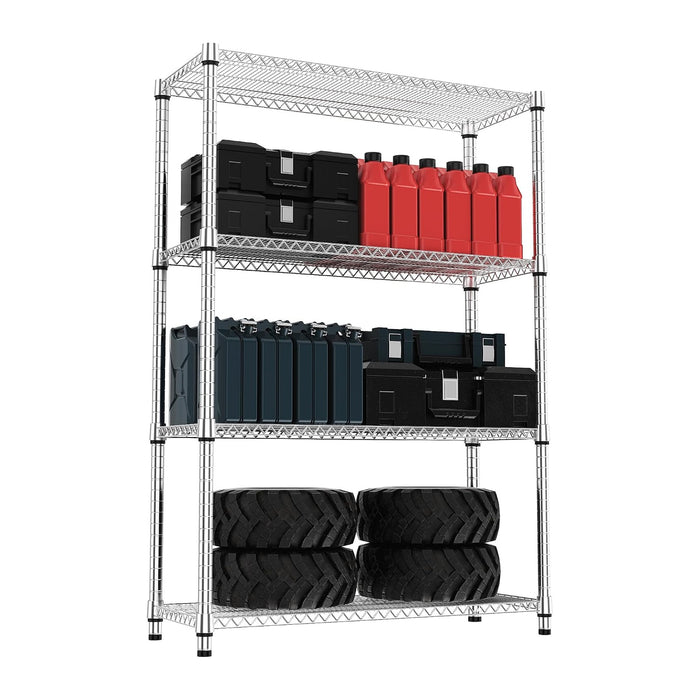 M MZG 4 Tiers Shelf Metal Storage Shelves 2640 lbs Steel Storage Shelving Utility Shelving Unit Steel Organizer Wire Rack for Home,Kitchen,Office,Garage Chrome 17.7" D x 47.2" W x 70.3" H