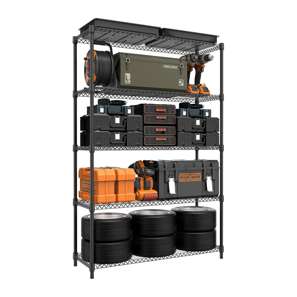 M MZG 5 Tiers Shelf Metal Storage Shelves Standing 1750 LBs Household Shelf O...