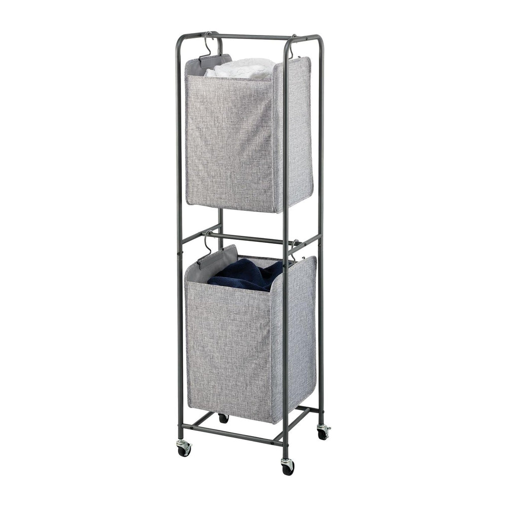 mDesign Vertical Stacked Laundry Hamper Basket with Wheels, Portable, 2 Remov...