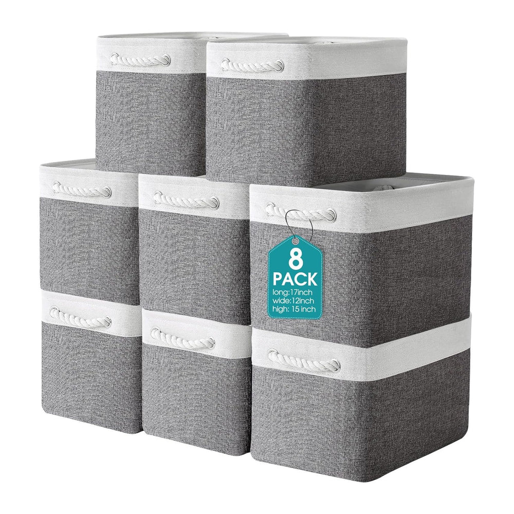 meekoo 8 Pack Fabric Storage Bins Baskets, 17 x 12 x 15 in, Gray White