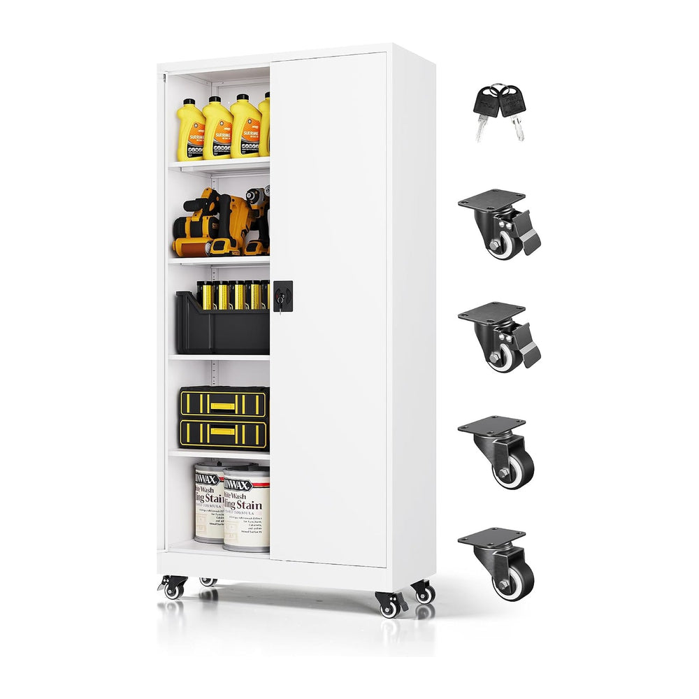 Metal Garage Storage Cabinet with Locking Doors and Adjustable Shelves, Wide ...