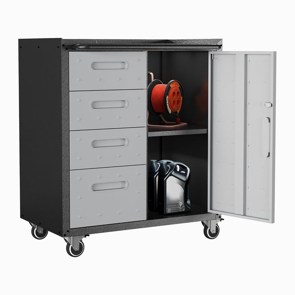 Metal Mobile Tool Storage Cabinet with 4 Drawer and 1 Locking Door