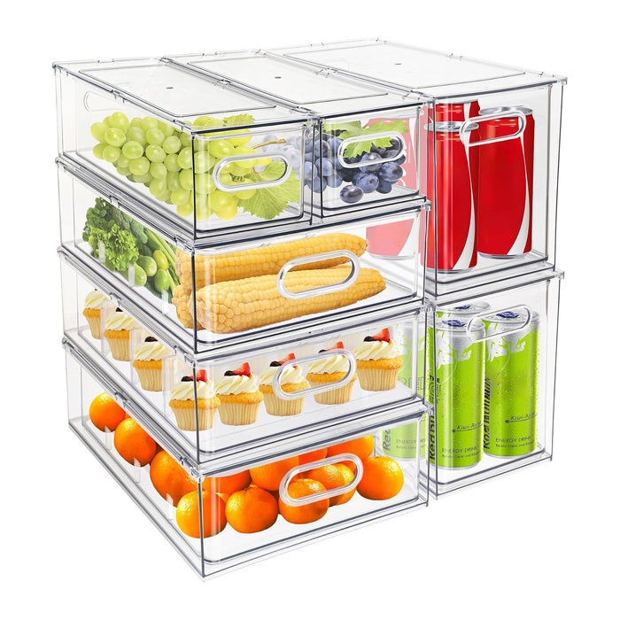 MineSign 7 pack Stackable Refrigerator Organizer Bins Pull-Out Drawers