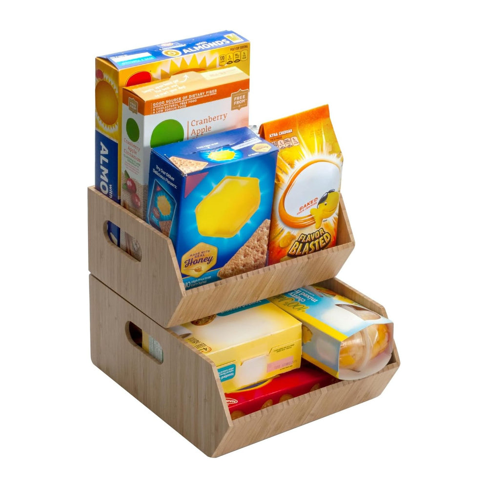 Mobilevision XL Versatile Bamboo Storage Bins for Pantry & Kitchen Cabine...