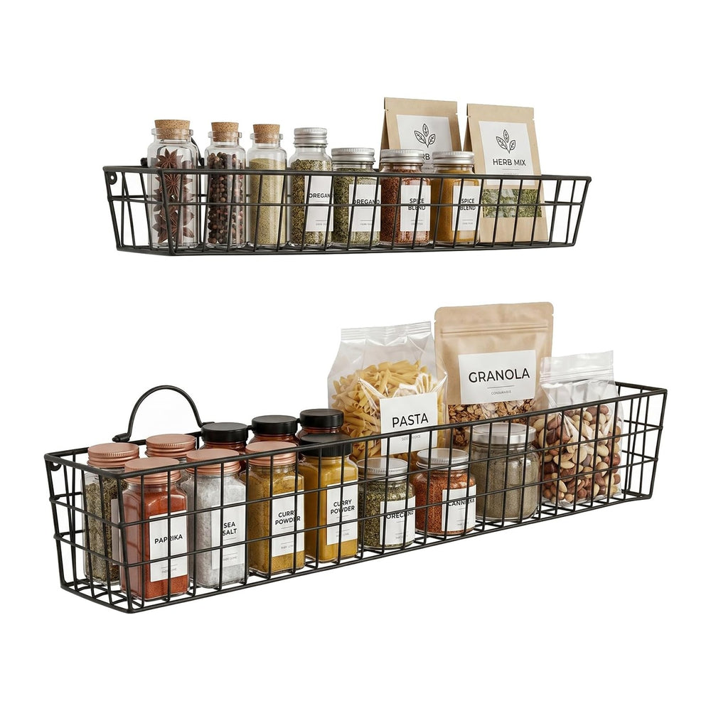 MyGift 2pcs 30-Inch Wire Baskets for Storage and Organization, Rustic Black W...