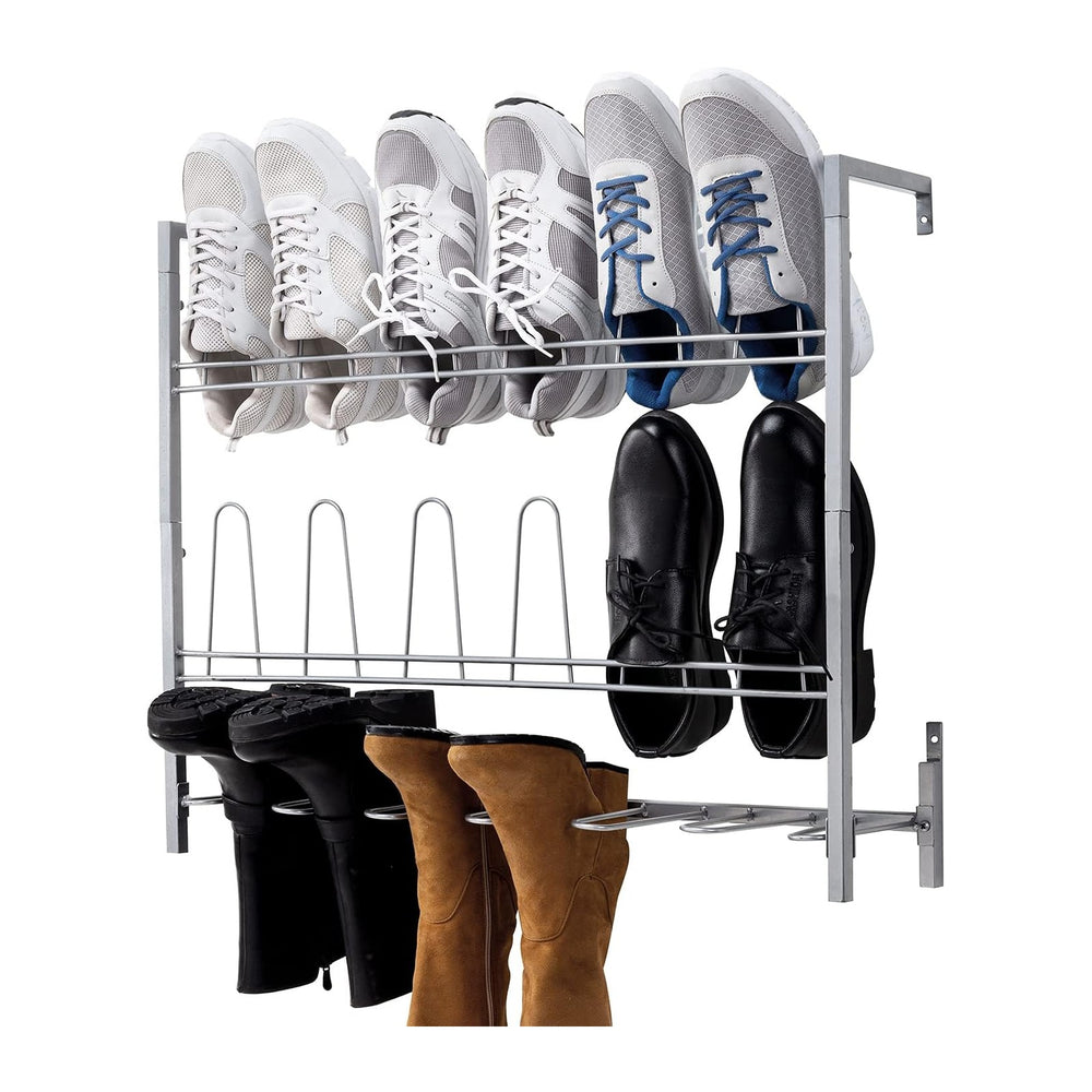 MyGift Wall Mounted Silver Metal Shoe & Boot Rack Organizer, 9 Pairs