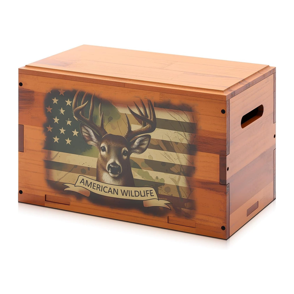 Novabright Solid Pine Wooden Storage Box with Lid, Rustic Elk Decorative Crat...