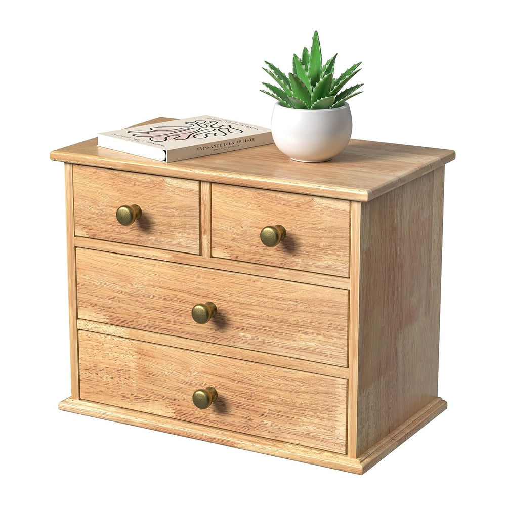 Oak Desk Organizer with Drawers, Durable Wooden Desktop Storage Box