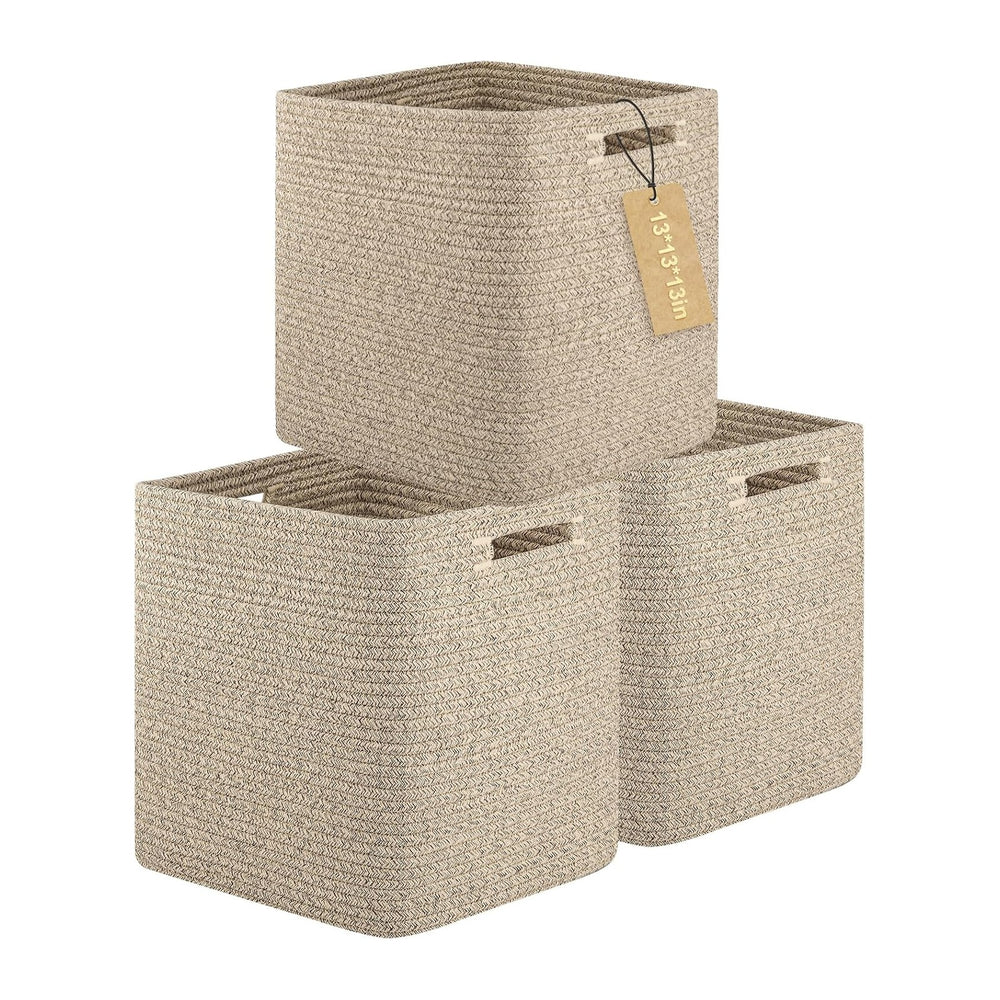 OIAHOMY 3 PACK Cube Storage Bin 13 Inch Collapsible Storage Cube Brown