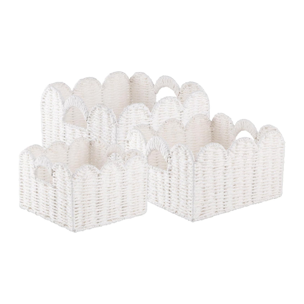 OIAHOMY Scalloped Wicker Baskets, Hand-woven Storage Baskets with Built-in Ha...