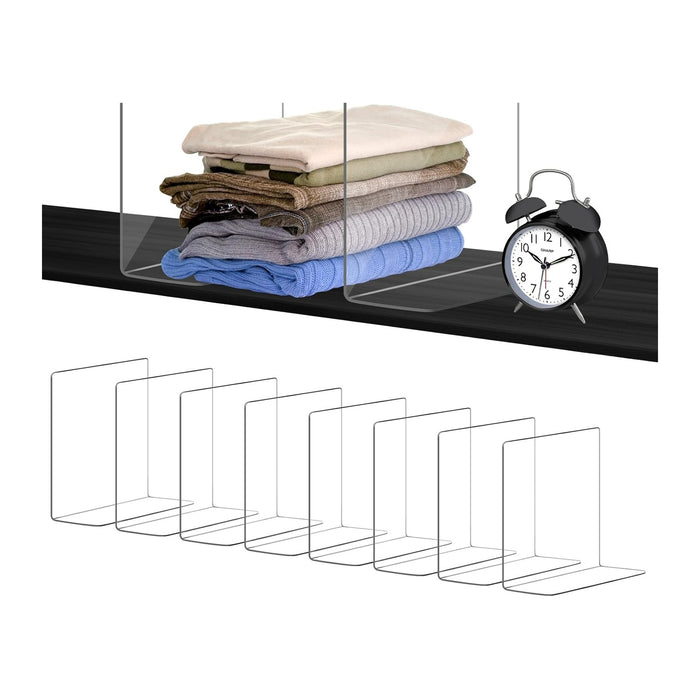 OKPOW Shelf Dividers for Closet Organizer: 12 Inch Tall Acrylic Clear Closets Organization Storage for Sweater Clothes Bag Purse Towel - 12 Pack Adjustable Plastic Vertical Separators for Wood Cabinet