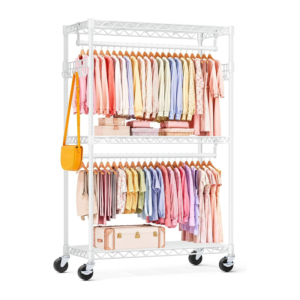 OLIXIS Rolling Clothes Rack, Heavy Duty Garment Rack, 35 IN, Metal White