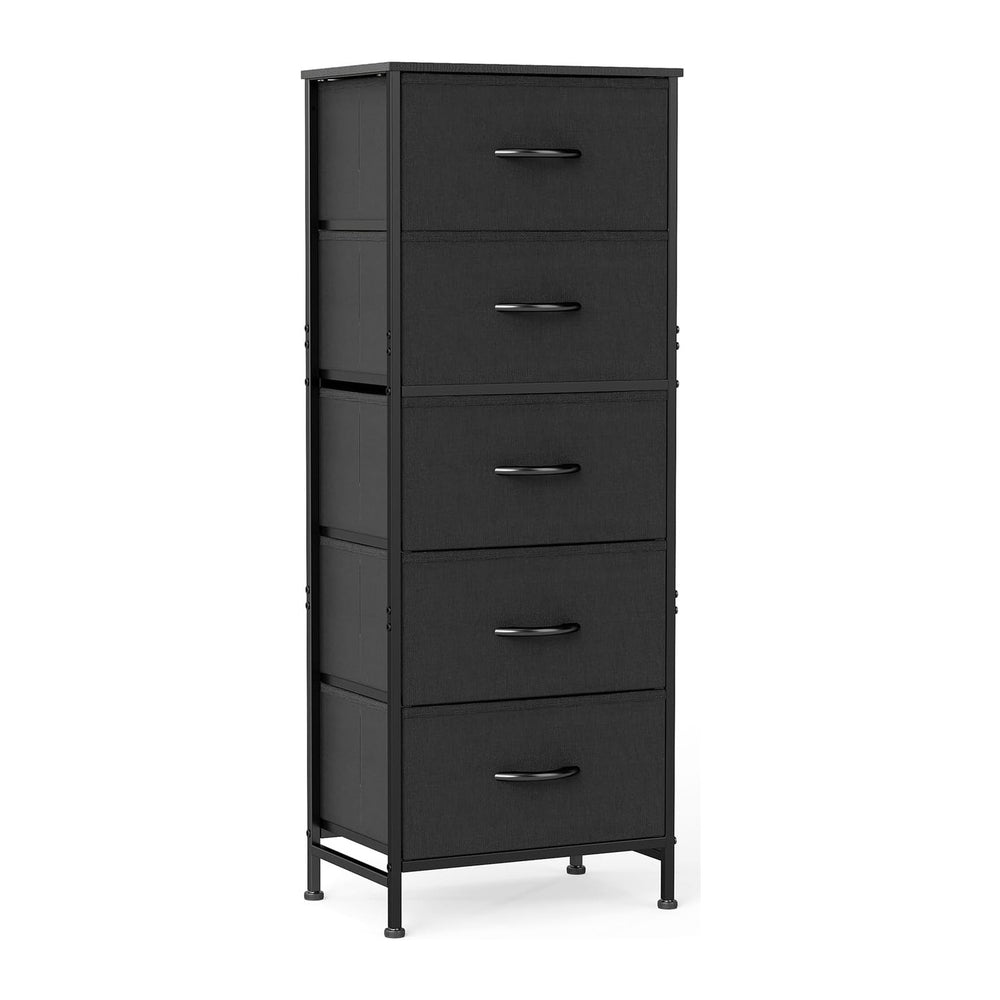 OLIXIS Tall 5 Drawer Fabric Dresser Storage Tower Bedroom Organizer, Black