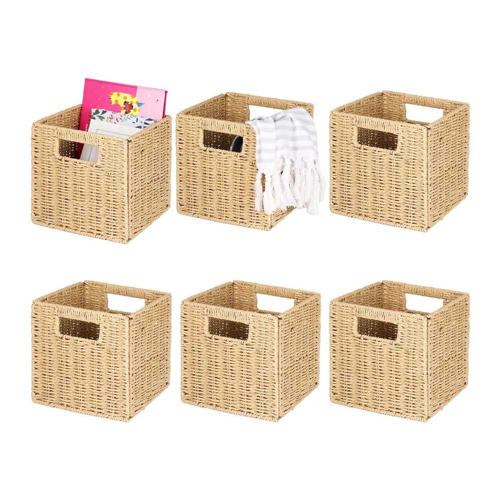 OMISTAR 6 Pcs 8.7 Inch Wicker Storage Cubes Bins - Woven Paper Rope Storage B...