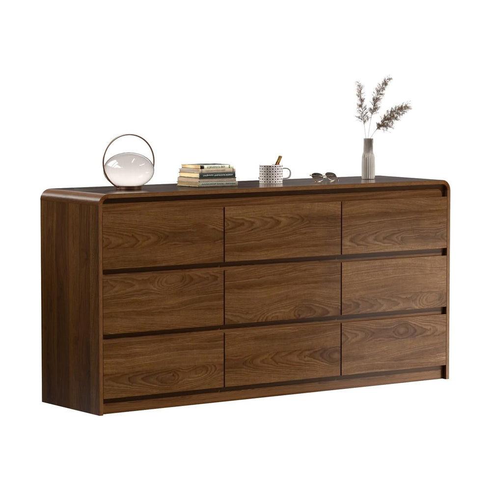 Oransail 9 Drawer Dresser, 63" Wide Walnut Dresser with Soft-Close Drawers